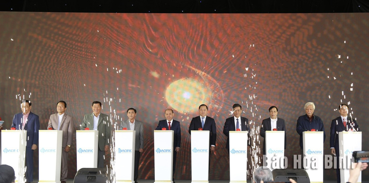 Các đồng chí lãnh đạo tỉnh cùng ban cố vấn dự án bấm nút khai trương dự án tuyến cáp treo Hương Bình.